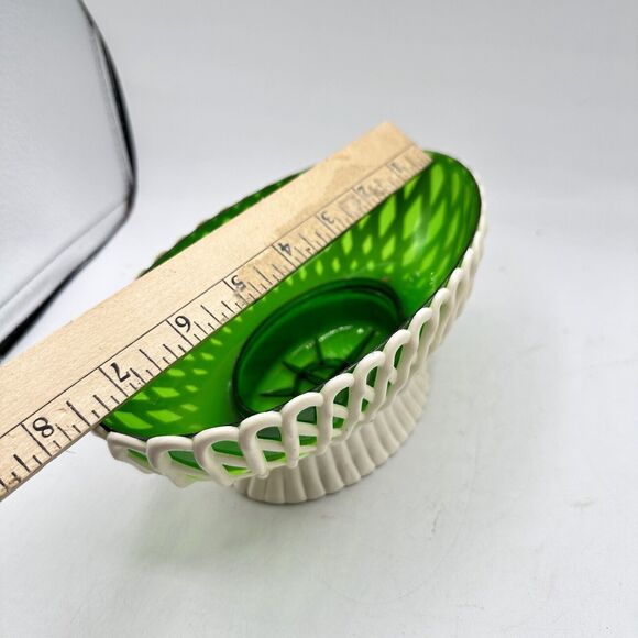 Vintage Regaline Footed Bowl Plastic Latticed Lace Green Insert MCM kitsch Decor - Picture 7 of 7